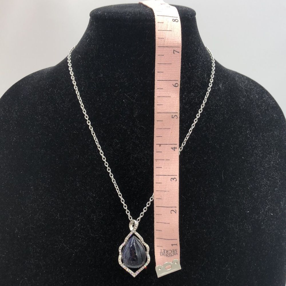 Lovely silver necklace w/purple stone surrounded with clear crystals. 10” chain - Picture 4 of 6